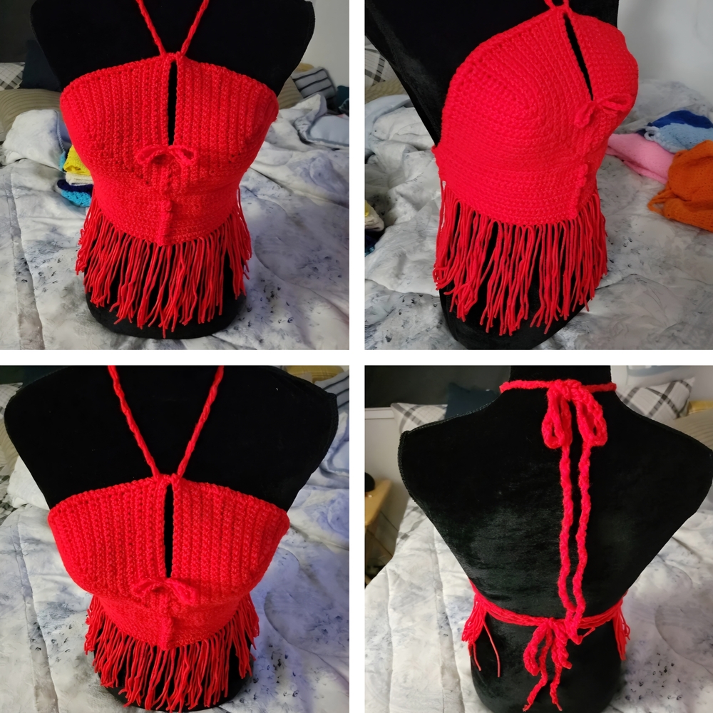 Red Crochet Halter Top
